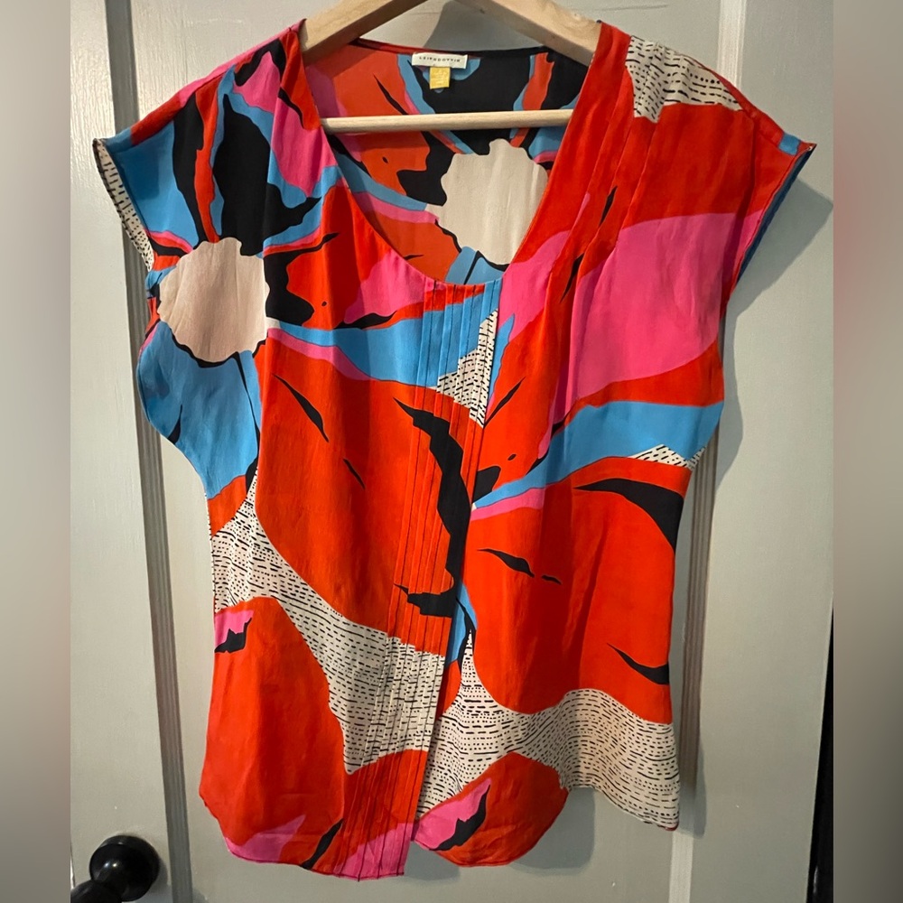 Leifsdottir Anthropologie Vibrant  Asymmetrical Silk Blouse